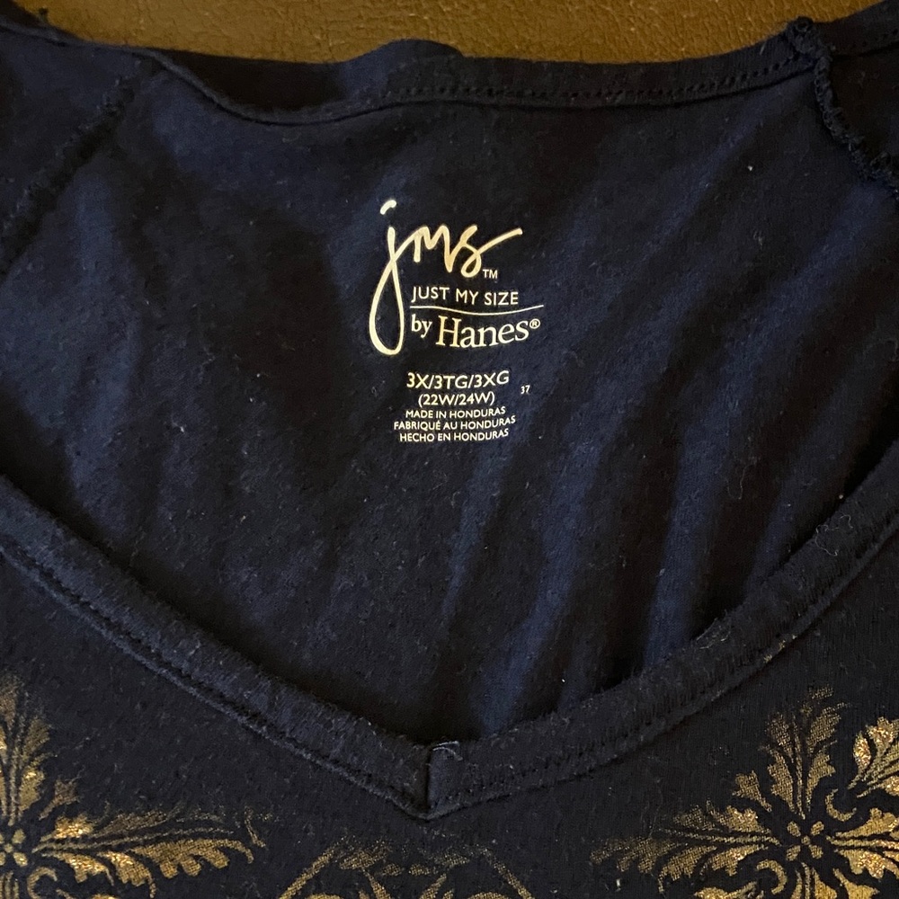 Just My Size Blue and Gold Patterned Long Sleeve Tee - Picture 3 of 3
